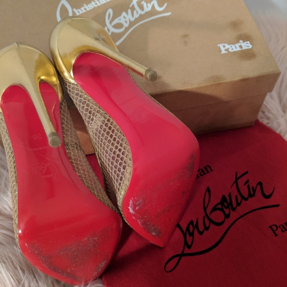 Christian Louboutin Follies Resille Gold Pumps - Picture 3 of 8